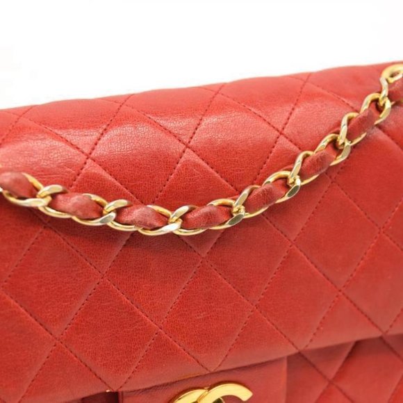 USED CHANEL Lambskin Quilted Small Double Flap Red - Picture 3 of 15